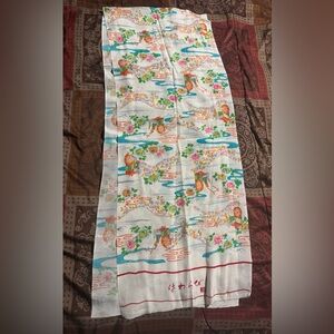 Antique Vintage Japanese Silk Beautiful Fabric long for Scarf or many uses!
